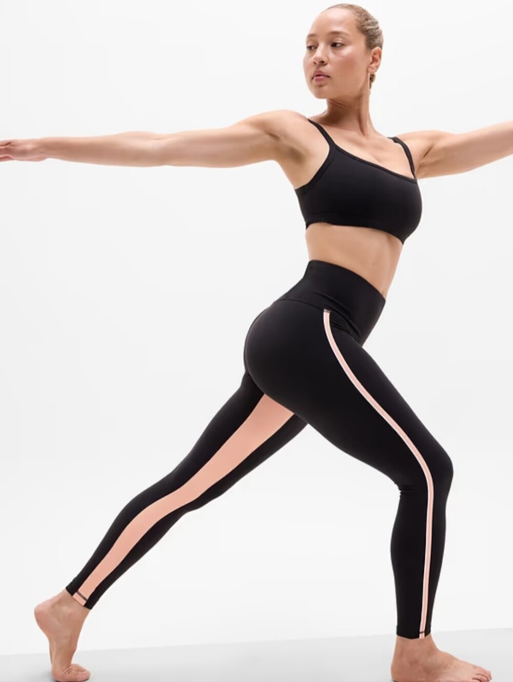 Athleta Medium Ultra High Rise Elation Piping Leggings Black Mimosa Pink Retro
